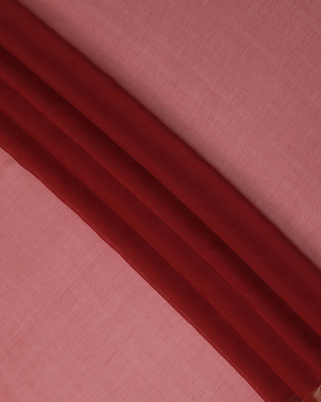 Coral Red Wrinkle Silk Chiffon Fabric with Golden Border Stripe Lightweight Sheer Textured Fabric for Sarees Dresses Dupattas and Crafts 110 Cms Wide South Korea Origin-D27668