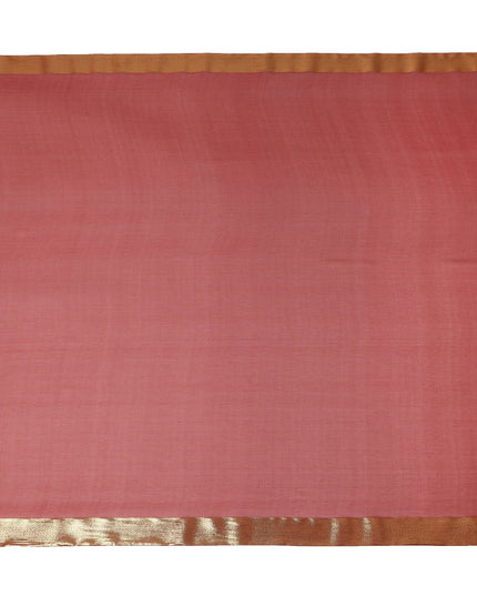 Coral Red Wrinkle Silk Chiffon Fabric with Golden Border Stripe Lightweight Sheer Textured Fabric for Sarees Dresses Dupattas and Crafts 110 Cms Wide South Korea Origin-D27668 Regal Fabrics