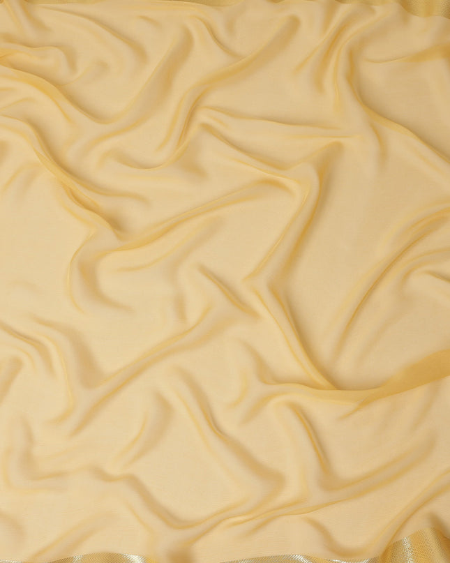 Yellow Wrinkle Silk Chiffon Fabric with Golden Border Stripe Lightweight Sheer Textured Fabric for Sarees Dresses Dupattas and Crafts 110 Cms Wide South Korea Origin-D27666