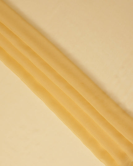 Yellow Wrinkle Silk Chiffon Fabric with Golden Border Stripe Lightweight Sheer Textured Fabric for Sarees Dresses Dupattas and Crafts 110 Cms Wide South Korea Origin-D27666 Regal Fabrics