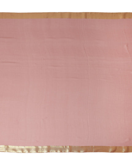 Pink Wrinkle Silk Chiffon Fabric with Golden Border Stripe Lightweight Sheer Textured Fabric for Sarees Dresses Dupattas and Crafts 110 Cms Wide South Korea Origin-D27659