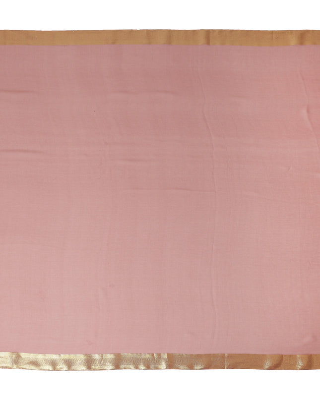 Pink Wrinkle Silk Chiffon Fabric with Golden Border Stripe Lightweight Sheer Textured Fabric for Sarees Dresses Dupattas and Crafts 110 Cms Wide South Korea Origin-D27659