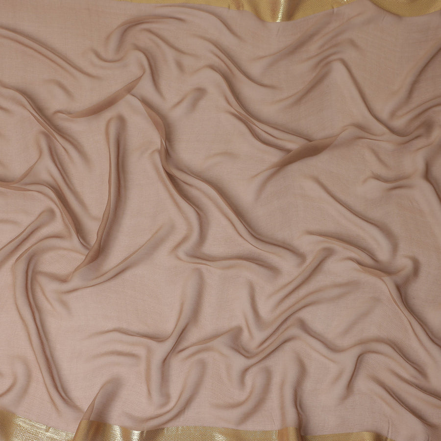 Brown Wrinkle Silk Chiffon Fabric with Golden Border Stripe Lightweight Sheer Textured Fabric for Sarees Dresses Dupattas and Crafts 110 Cms Wide South Korea Origin-D27665 Regal Fabrics