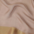 Brown Wrinkle Silk Chiffon Fabric with Golden Border Stripe Lightweight Sheer Textured Fabric for Sarees Dresses Dupattas and Crafts 110 Cms Wide South Korea Origin-D27665 Regal Fabrics