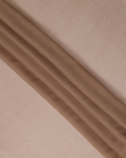 Brown Wrinkle Silk Chiffon Fabric with Golden Border Stripe Lightweight Sheer Textured Fabric for Sarees Dresses Dupattas and Crafts 110 Cms Wide South Korea Origin-D27665 Regal Fabrics