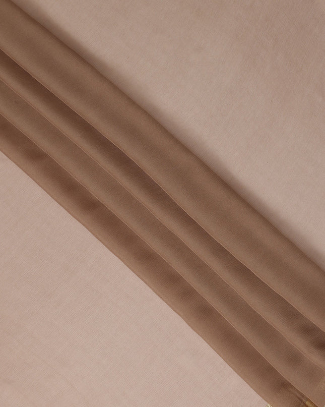 Brown Wrinkle Silk Chiffon Fabric with Golden Border Stripe Lightweight Sheer Textured Fabric for Sarees Dresses Dupattas and Crafts 110 Cms Wide South Korea Origin-D27665