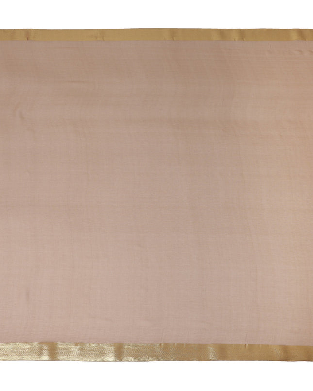 Brown Wrinkle Silk Chiffon Fabric with Golden Border Stripe Lightweight Sheer Textured Fabric for Sarees Dresses Dupattas and Crafts 110 Cms Wide South Korea Origin-D27665