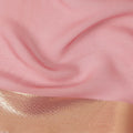 Pink Wrinkle Silk Chiffon Fabric with Golden Border Stripe Lightweight Sheer Textured Fabric for Sarees Dresses Dupattas and Crafts 110 Cms Wide South Korea Origin-D27662
