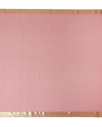 Pink Wrinkle Silk Chiffon Fabric with Golden Border Stripe Lightweight Sheer Textured Fabric for Sarees Dresses Dupattas and Crafts 110 Cms Wide South Korea Origin-D27662