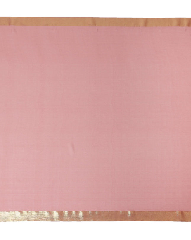 Pink Wrinkle Silk Chiffon Fabric with Golden Border Stripe Lightweight Sheer Textured Fabric for Sarees Dresses Dupattas and Crafts 110 Cms Wide South Korea Origin-D27662