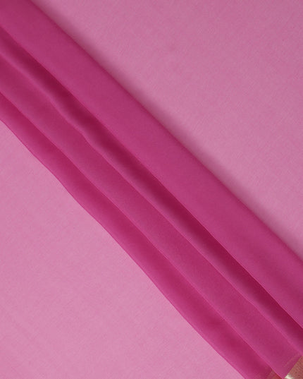 Hot Pink Wrinkle Silk Chiffon Fabric with Golden Border Stripe Lightweight Sheer Textured Fabric for Sarees Dresses Dupattas and Crafts 110 Cms Wide South Korea Origin-D27667 Regal Fabrics