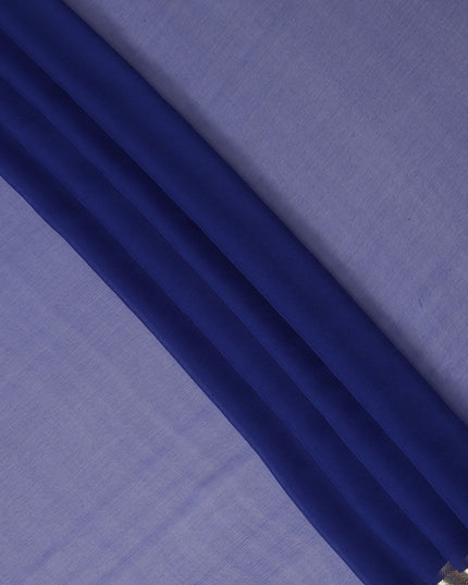 Blue Wrinkle Silk Chiffon Fabric with Golden Border Stripe Lightweight Sheer Textured Fabric for Sarees Dresses Dupattas and Crafts 110 Cms Wide South Korea Origin-D27661