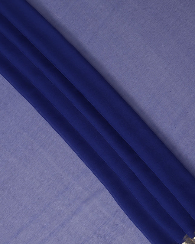 Blue Wrinkle Silk Chiffon Fabric with Golden Border Stripe Lightweight Sheer Textured Fabric for Sarees Dresses Dupattas and Crafts 110 Cms Wide South Korea Origin-D27661