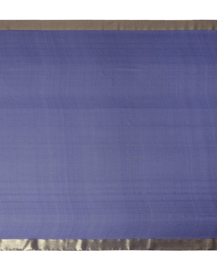 Blue Wrinkle Silk Chiffon Fabric with Golden Border Stripe Lightweight Sheer Textured Fabric for Sarees Dresses Dupattas and Crafts 110 Cms Wide South Korea Origin-D27661