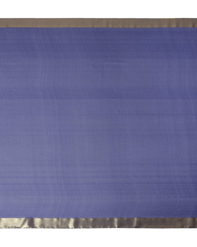 Blue Wrinkle Silk Chiffon Fabric with Golden Border Stripe Lightweight Sheer Textured Fabric for Sarees Dresses Dupattas and Crafts 110 Cms Wide South Korea Origin-D27661