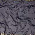 Dark Blue Wrinkle Silk Chiffon Fabric with Golden Border Stripe Lightweight Sheer Textured Fabric for Sarees Dresses Dupattas and Crafts 110 Cms Wide South Korea Origin-D27664
