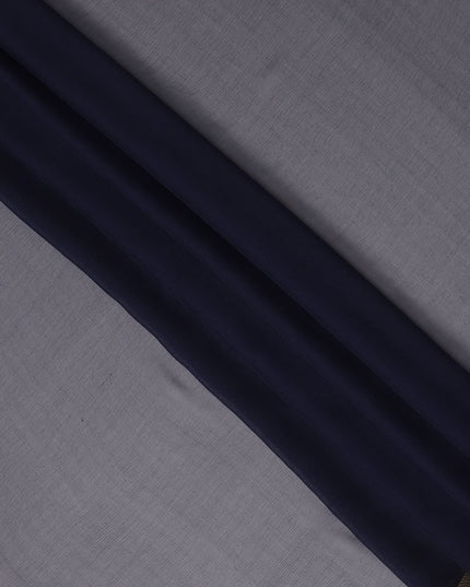 Dark Blue Wrinkle Silk Chiffon Fabric with Golden Border Stripe Lightweight Sheer Textured Fabric for Sarees Dresses Dupattas and Crafts 110 Cms Wide South Korea Origin-D27664