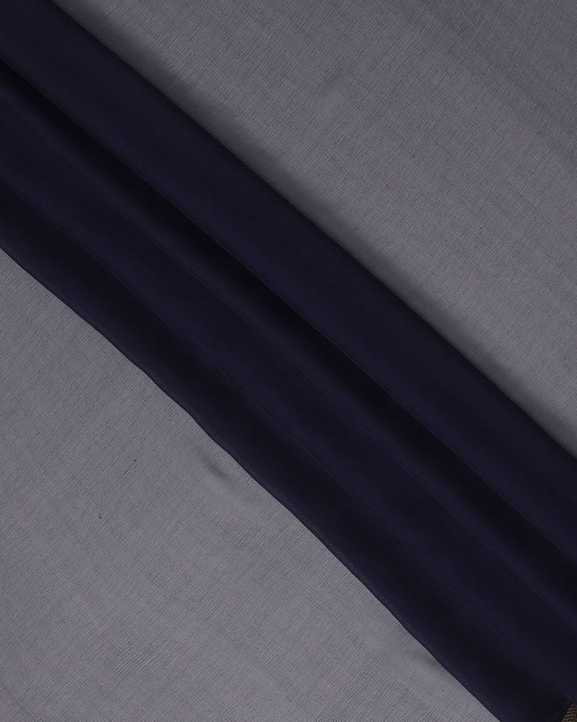 Dark Blue Wrinkle Silk Chiffon Fabric with Golden Border Stripe Lightweight Sheer Textured Fabric for Sarees Dresses Dupattas and Crafts 110 Cms Wide South Korea Origin-D27664