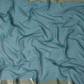Teal Blue Wrinkle Silk Chiffon Fabric with Golden Border Stripe Lightweight Sheer Textured Fabric for Sarees Dresses Dupattas and Crafts 110 Cms Wide South Korea Origin-D27663