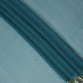 Teal Blue Wrinkle Silk Chiffon Fabric with Golden Border Stripe Lightweight Sheer Textured Fabric for Sarees Dresses Dupattas and Crafts 110 Cms Wide South Korea Origin-D27663