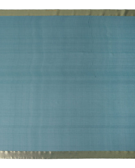 Teal Blue Wrinkle Silk Chiffon Fabric with Golden Border Stripe Lightweight Sheer Textured Fabric for Sarees Dresses Dupattas and Crafts 110 Cms Wide South Korea Origin-D27663