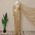 Gold Premium French Metallic Chantilly Saree Lace With Stone Work 5.5 Mtrs Length 110 Cms Width Designer Net Fabric Made In France, Blouse Not Included-D28136