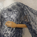 Navy Blue Premium French Metallic Chantilly Lace Saree with Stone Work, 5.5 Mtrs Length, 110 Cms Width, Crafted in France-Blouse Not Included-D26684 - Regal Fabrics
