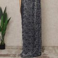 Navy Blue Premium French Metallic Chantilly Lace Saree with Stone Work, 5.5 Mtrs Length, 110 Cms Width, Crafted in France-Blouse Not Included-D26684 - Regal Fabrics