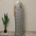 Silver Grey Premium French Metallic Chantilly Lace Saree with Stone Work, 5.5 Mtrs Length, 110 Cms Width, Crafted in France-Blouse Not Included-D26683