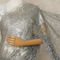 Silver Grey Premium French Metallic Chantilly Lace Saree with Stone Work, 5.5 Mtrs Length, 110 Cms Width, Crafted in France-Blouse Not Included-D26683