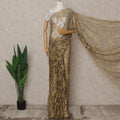 Gold Premium French Chantilly Saree Lace with Stone Work, 5.5 Mtrs, Width 110 Cms, Imported from France  & Blouse Not Included-D26592