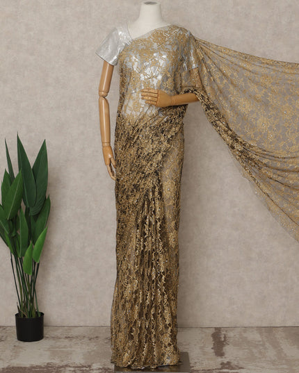 Gold Premium French Chantilly Saree Lace with Stone Work, 5.5 Mtrs, Width 110 Cms, Imported from France  & Blouse Not Included-D26592