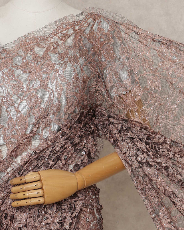 Rose Gold Premium French 2-Tone Chantilly Lace Saree with Stone Work, Width 110 Cms, 5.5 Mtrs, France-D25555 Regal Fabrics