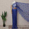 Royal Blue Premium French 2-Tone Chantilly Lace Saree with Stonework, 5.5 Mtrs with 110 Cms Width, Imported from France-D25422