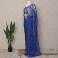 Royal Blue Premium French 2-Tone Chantilly Lace Saree with Stonework, 5.5 Mtrs with 110 Cms Width, Imported from France-D25422