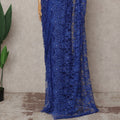 Royal Blue Premium French 2-Tone Chantilly Lace Saree with Stonework, 5.5 Mtrs with 110 Cms Width, Imported from France-D25422