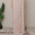 ساري فرنسي فاخر باللون الوردي الفاتح من الدانتيل الشانتيلي المعدني مع تطريز حجري، عرض 110 سم، 5.5 متر، فرنسا - D25601