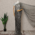 Gunmetal Grey Premium French Metallic Chantilly Lace Saree with Stone Work, Width 110 Cms, 5.5 Mtrs, France-D25575