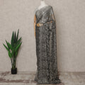 Gunmetal Grey Premium French Metallic Chantilly Lace Saree with Stone Work, Width 110 Cms, 5.5 Mtrs, France-D25575