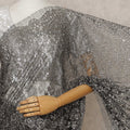 Gunmetal Grey Premium French Metallic Chantilly Lace Saree with Stone Work, Width 110 Cms, 5.5 Mtrs, France-D25575