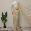 Champagne Gold Premium French Metallic Chantilly Lace Saree with Stone Work, Width 110 Cms, 5.5 Mtrs, France-D25596