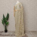 Champagne Gold Premium French Metallic Chantilly Lace Saree with Stone Work, Width 110 Cms, 5.5 Mtrs, France-D25596