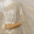Champagne Gold Premium French Metallic Chantilly Lace Saree with Stone Work, Width 110 Cms, 5.5 Mtrs, France-D25596