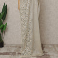 Beige Gold Premium French Metallic Chantilly Lace Saree with Stone Work, Width 110 Cms, 5.5 Mtrs, France-D25594