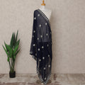 Navy Blue Floral Motif Embroidered Border Premium Chiffon Dupatta, 225X85 Cms, Made in India-D25770