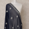 Navy Blue Floral Motif Embroidered Border Premium Chiffon Dupatta, 225X85 Cms, Made in India-D25770