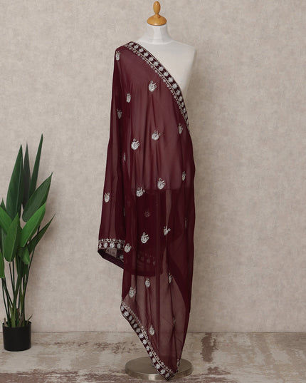 Maroon Floral Motif Embroidered Border Premium Chiffon Dupatta, 225X85 Cms, Made in India-D25769