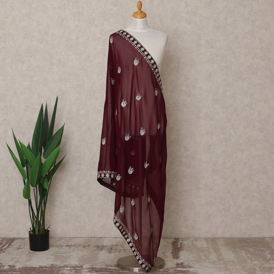 Maroon Floral Motif Embroidered Border Premium Chiffon Dupatta, 225X85 Cms, Made in India-D25769