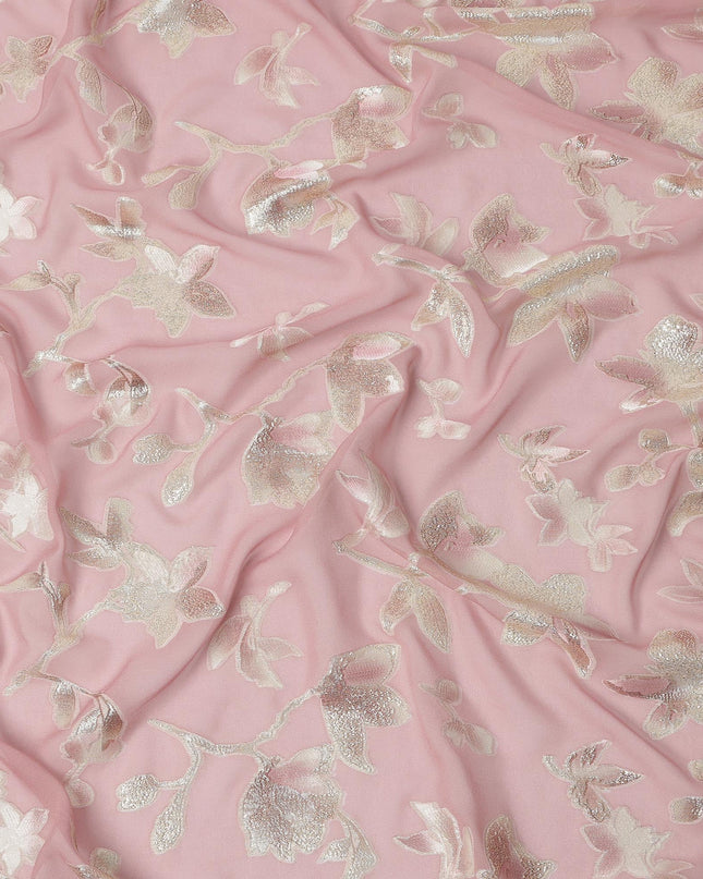 Dusty Pink Traditional Somali Silk Georgette Chiffon Dirac Fabric with Metallic Lurex, 3.5 Mtrs Piece, Width 140 Cms, Made in South Korea-D26511