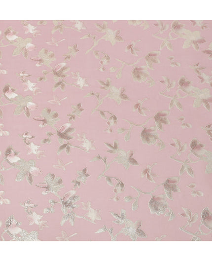 Blush Pink Floral Silk Chiffon Fabric with Metallic Lurex, 140 Cms, South Korea-D25481